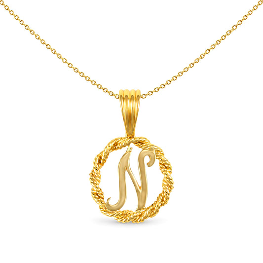 Solid 9ct Gold  Rope Identity Initial Charm Pendant Letter N - JIN001-N