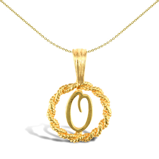 Solid 9ct Gold  Rope Identity Initial Charm Pendant Letter O - JIN001-O