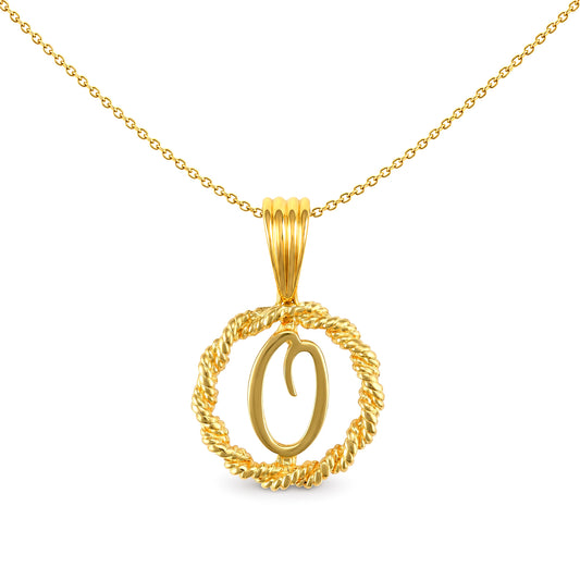 Solid 9ct Gold  Rope Identity Initial Charm Pendant Letter O - JIN001-O