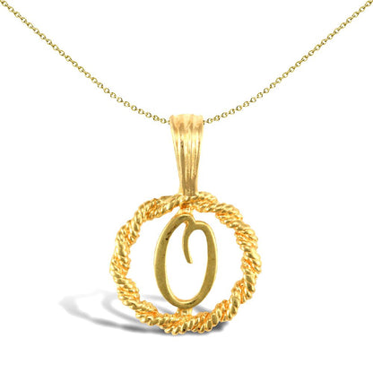 Solid 9ct Gold  Rope Identity Initial Charm Pendant Letter O - JIN001-O