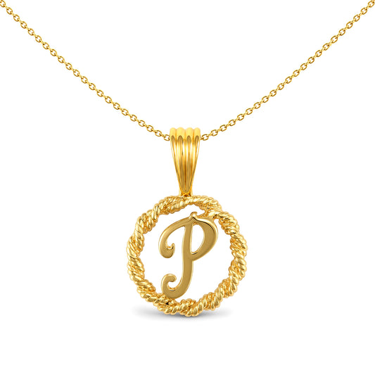 Solid 9ct Gold  Rope Identity Initial Charm Pendant Letter P - JIN001-P