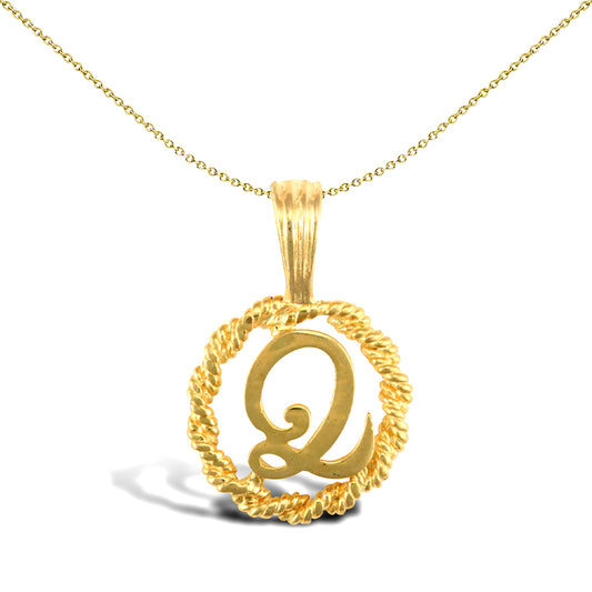 Solid 9ct Gold  Rope Identity Initial Charm Pendant Letter Q - JIN001-Q