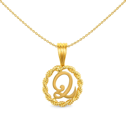 Solid 9ct Gold  Rope Identity Initial Charm Pendant Letter Q - JIN001-Q