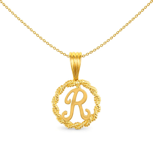 Solid 9ct Gold  Rope Identity Initial Charm Pendant Letter R - JIN001-R