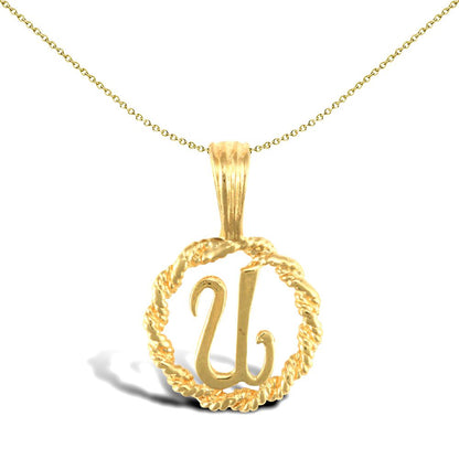 Solid 9ct Gold  Rope Identity Initial Charm Pendant Letter U - JIN001-U