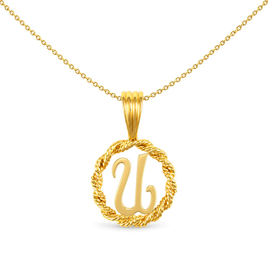 Solid 9ct Gold  Rope Identity Initial Charm Pendant Letter U - JIN001-U