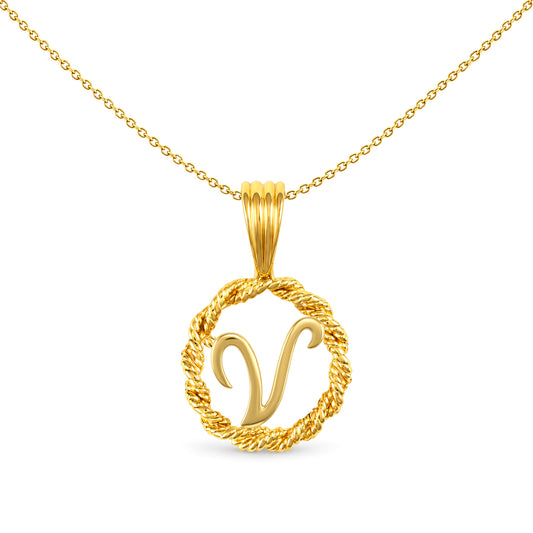 Solid 9ct Gold  Rope Identity Initial Charm Pendant Letter V - JIN001-V