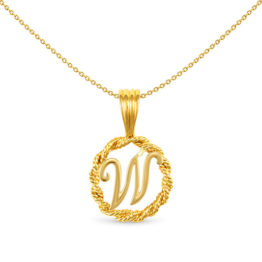 Solid 9ct Gold  Rope Identity Initial Charm Pendant Letter W - JIN001-W
