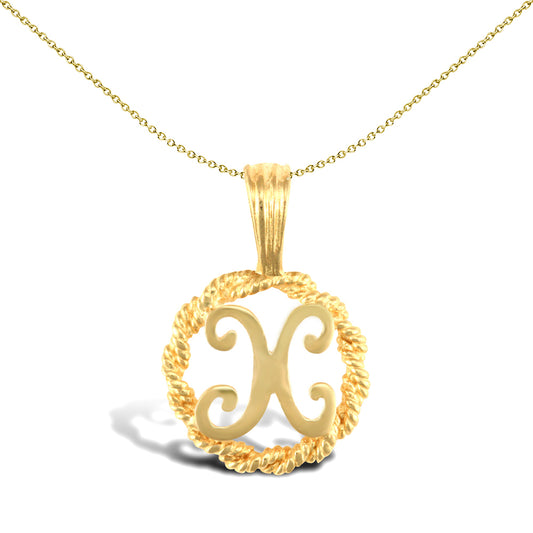 Solid 9ct Gold  Rope Identity Initial Charm Pendant Letter X - JIN001-X