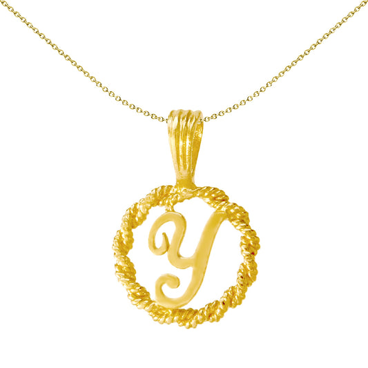 Solid 9ct Gold  Rope Identity Initial Charm Pendant Letter Y - JIN001-Y