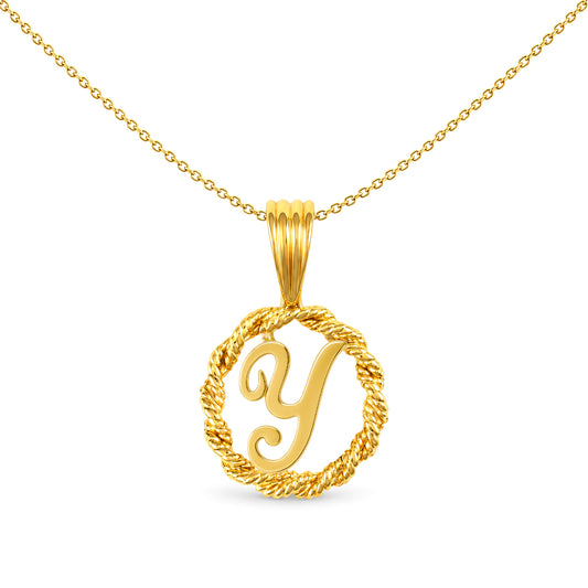 Solid 9ct Gold  Rope Identity Initial Charm Pendant Letter Y - JIN001-Y