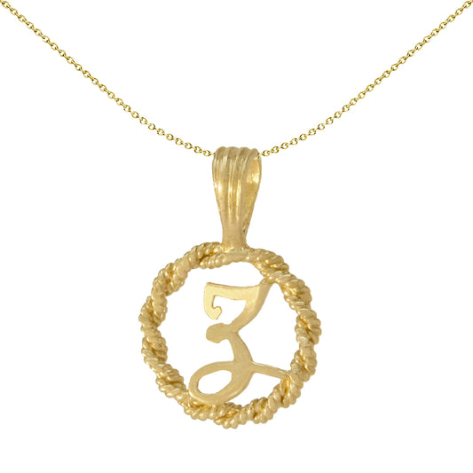 Solid 9ct Gold  Rope Identity Initial Charm Pendant Letter Z - JIN001-Z