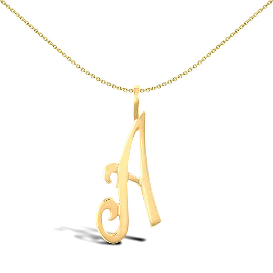 Solid 9ct Gold  Script Identity Initial Pendant Letter A - JIN002-A