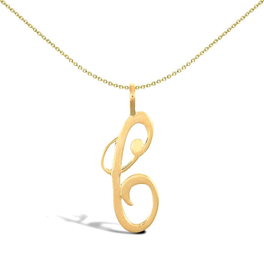 Solid 9ct Gold  Script Identity Initial Pendant Letter C - JIN002-C