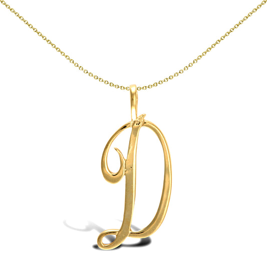 Solid 9ct Gold  Script Identity Initial Pendant Letter D - JIN002-D