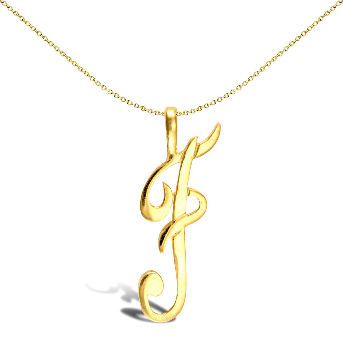 Solid 9ct Gold  Script Identity Initial Pendant Letter F - JIN002-F