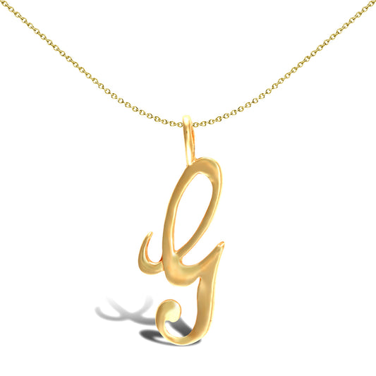 Solid 9ct Gold  Script Identity Initial Pendant Letter G - JIN002-G