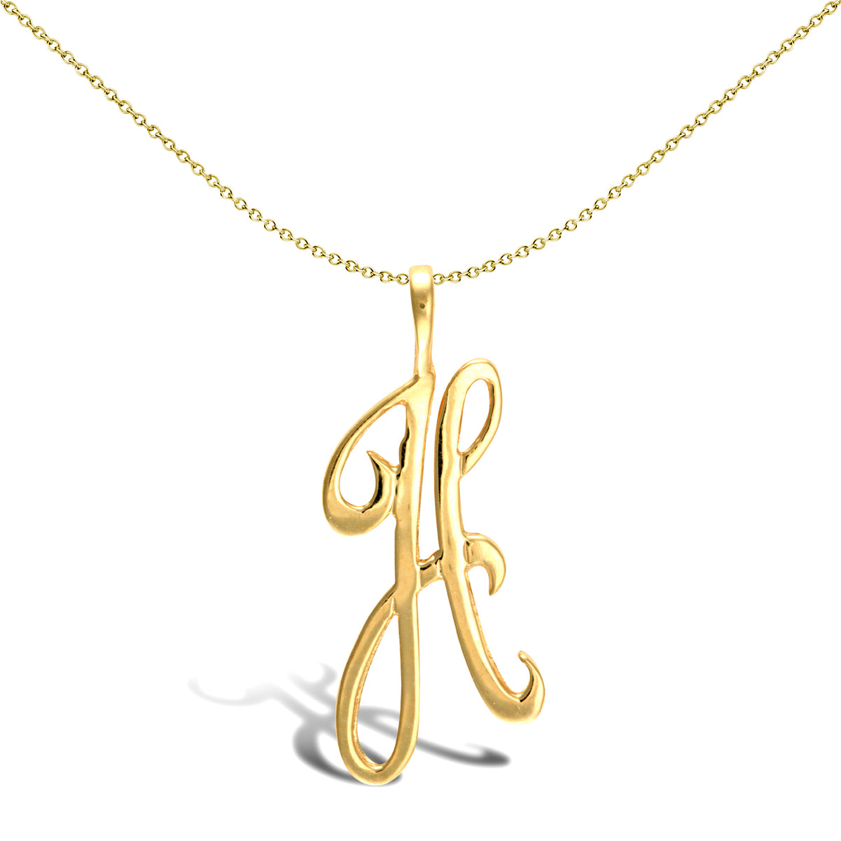 Solid 9ct Gold  Script Identity Initial Pendant Letter H - JIN002-H