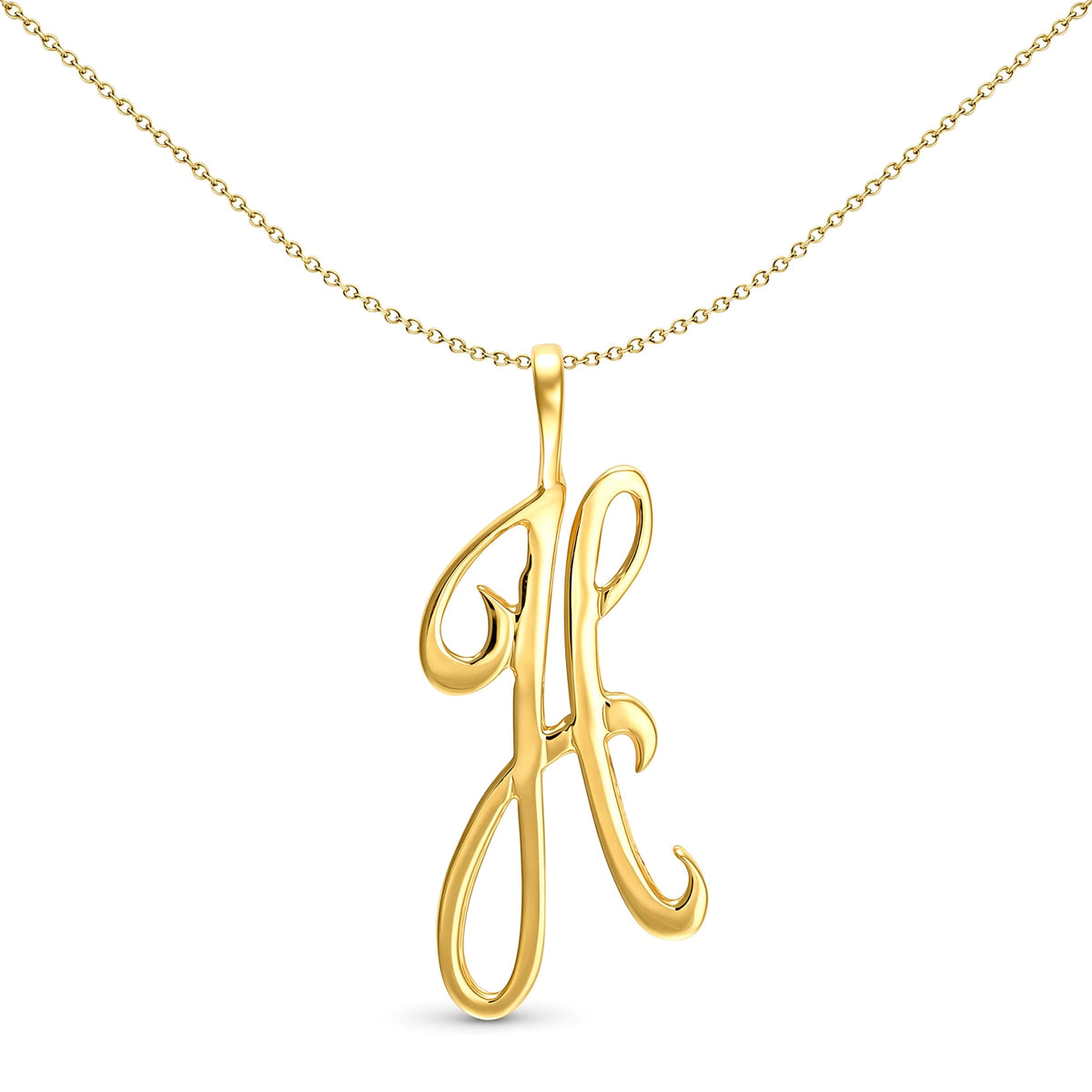 Solid 9ct Gold  Script Identity Initial Pendant Letter H - JIN002-H