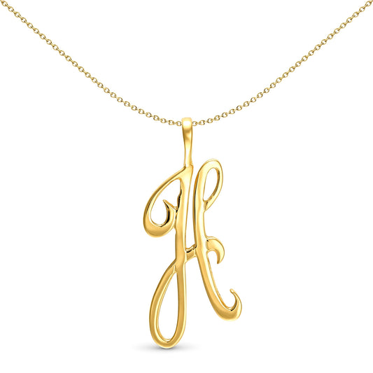 Solid 9ct Gold  Script Identity Initial Pendant Letter H - JIN002-H