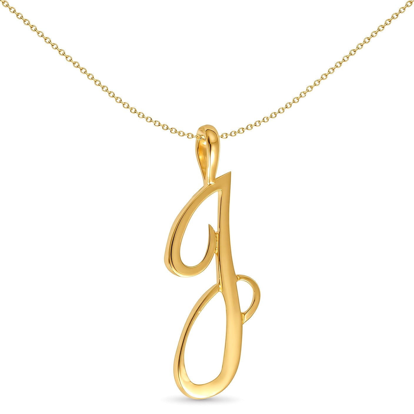 Jewell Script Solid 9ct Gold Script Identity Initial Pendant Letter J – Jewelco London