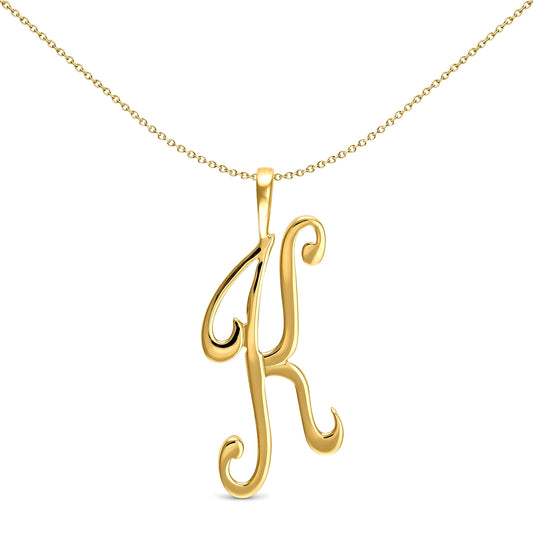 Solid 9ct Gold  Script Identity Initial Pendant Letter K - JIN002-K