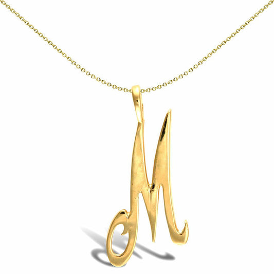 Solid 9ct Gold  Script Identity Initial Pendant Letter M - JIN002-M