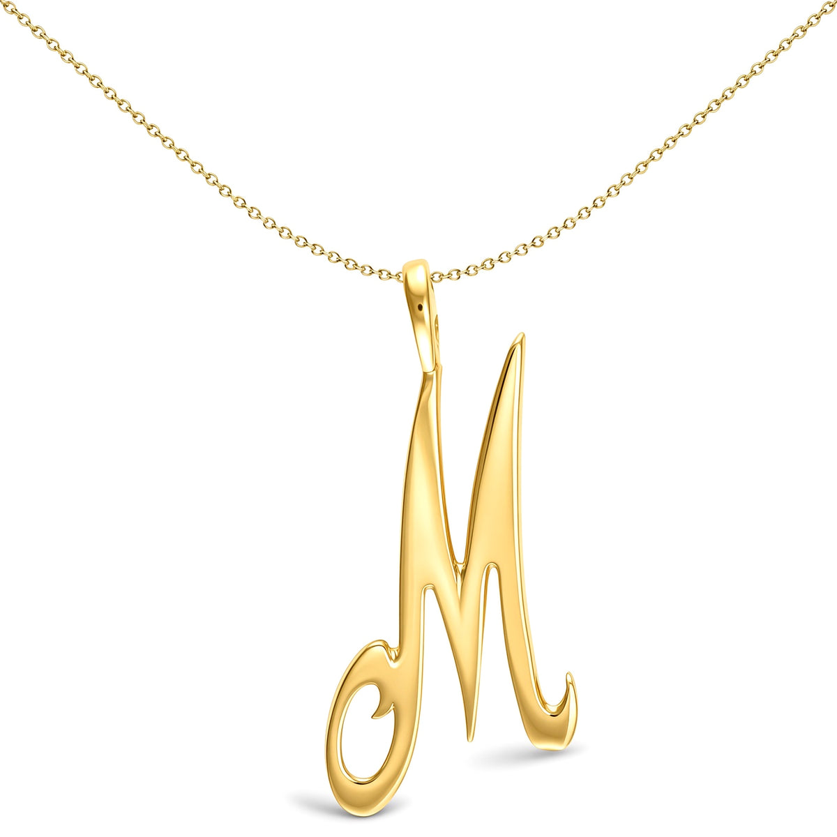 Solid 9ct Gold  Script Identity Initial Pendant Letter M - JIN002-M