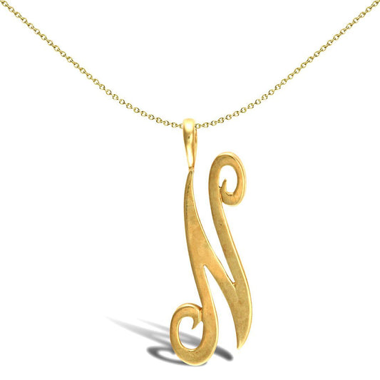 Solid 9ct Gold  Script Identity Initial Pendant Letter N - JIN002-N