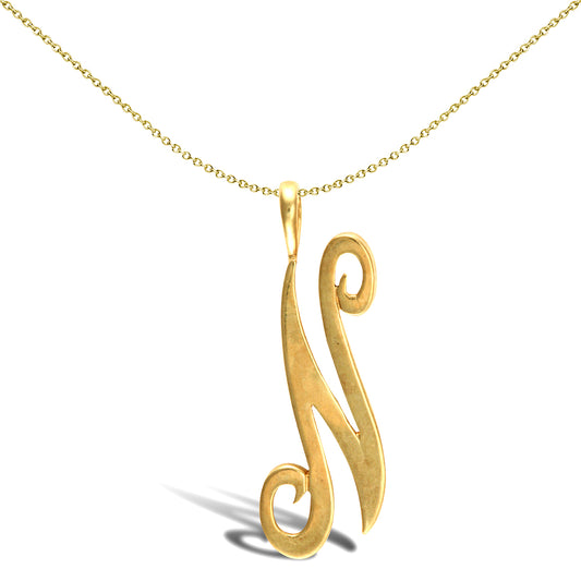 Solid 9ct Gold  Script Identity Initial Pendant Letter N - JIN002-N