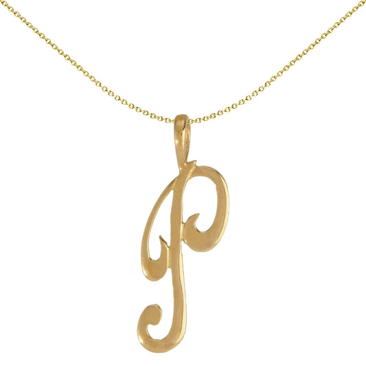 Solid 9ct Gold  Script Identity Initial Pendant Letter P - JIN002-P