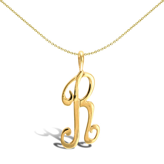 Solid 9ct Gold  Script Identity Initial Pendant Letter R - JIN002-R