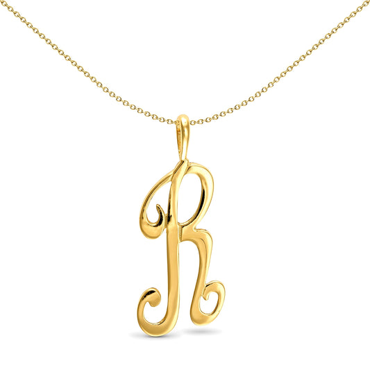 Solid 9ct Gold  Script Identity Initial Pendant Letter R - JIN002-R