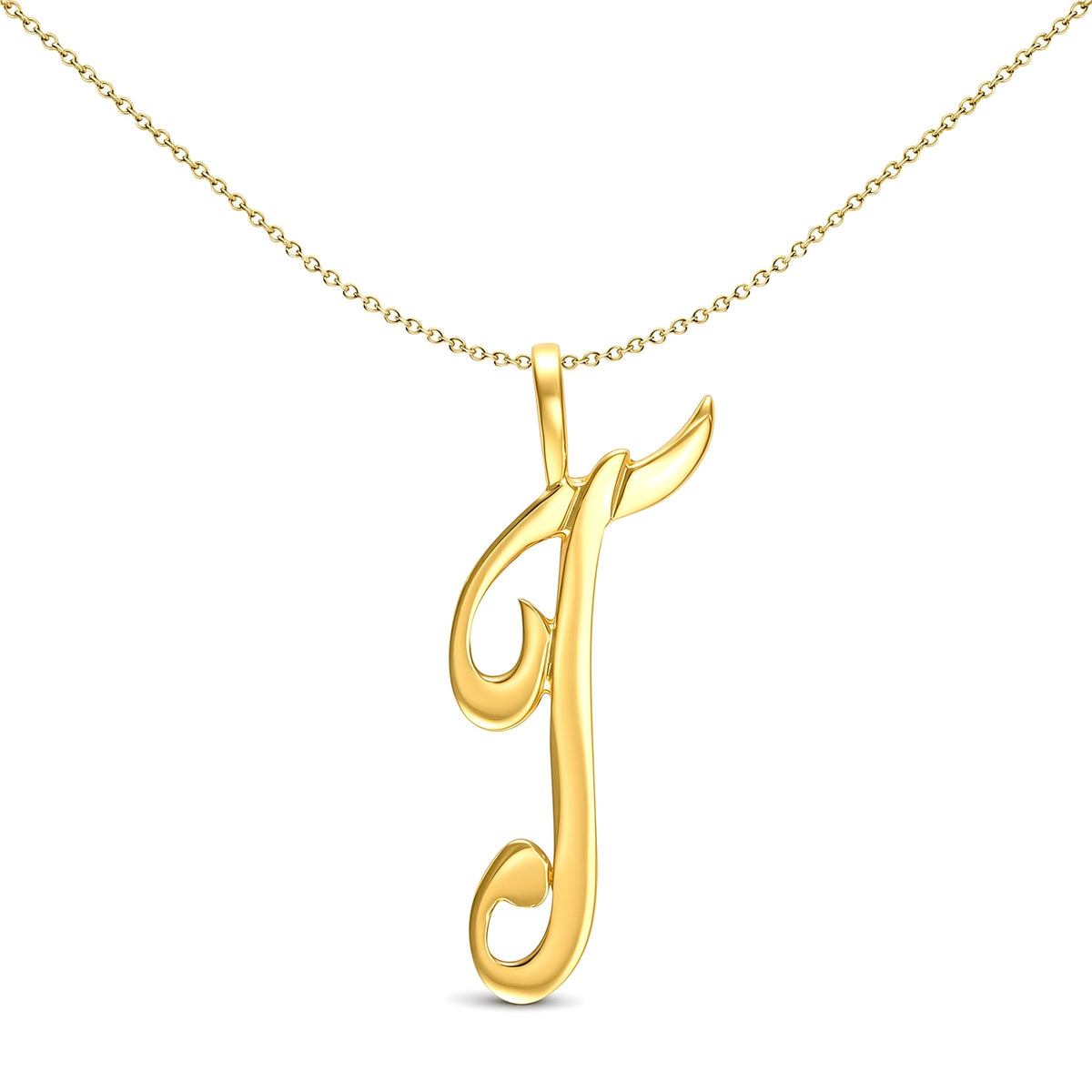 Solid 9ct Gold  Script Identity Initial Pendant Letter T - JIN002-T
