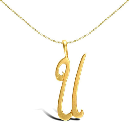 Solid 9ct Gold  Script Identity Initial Pendant Letter U - JIN002-U