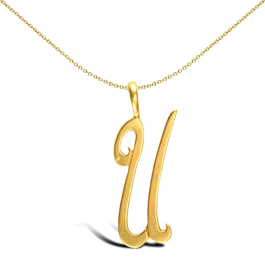 Solid 9ct Gold  Script Identity Initial Pendant Letter U - JIN002-U