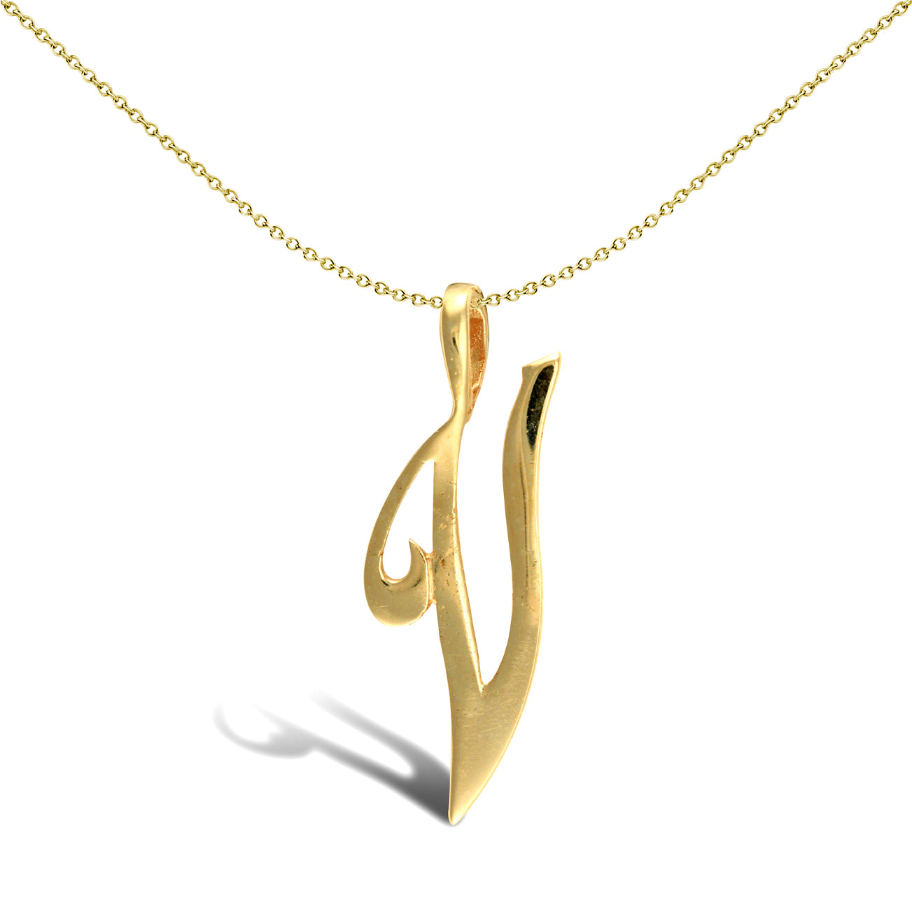 Solid 9ct Gold  Script Identity Initial Pendant Letter V - JIN002-V