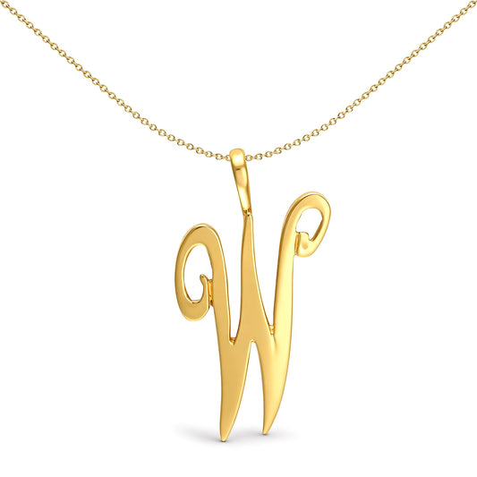 Solid 9ct Gold  Script Identity Initial Pendant Letter W - JIN002-W
