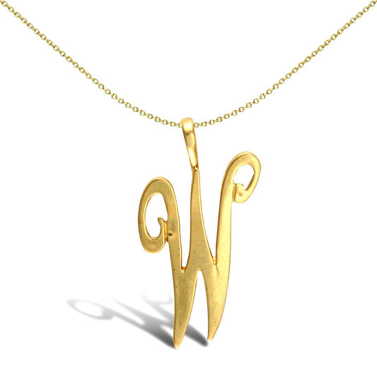 Solid 9ct Gold  Script Identity Initial Pendant Letter W - JIN002-W