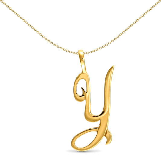 Solid 9ct Gold  Script Identity Initial Pendant Letter Y - JIN002-Y