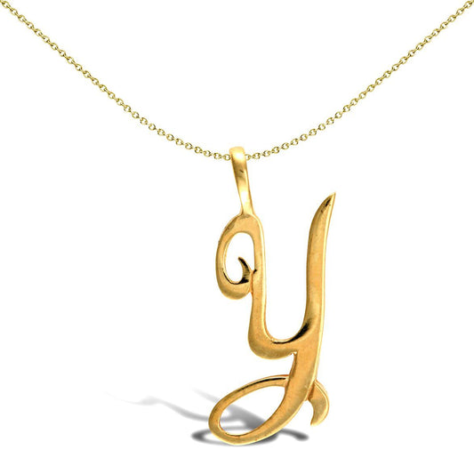 Solid 9ct Gold  Script Identity Initial Pendant Letter Y - JIN002-Y