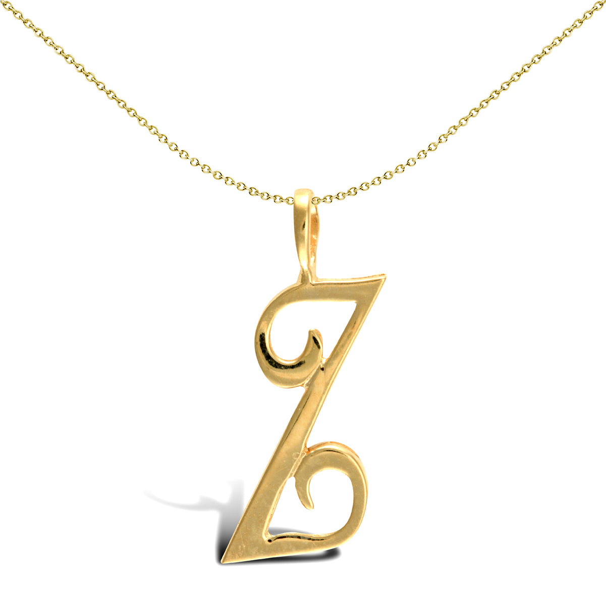 Solid 9ct Gold  Script Identity Initial Pendant Letter Z - JIN002-Z