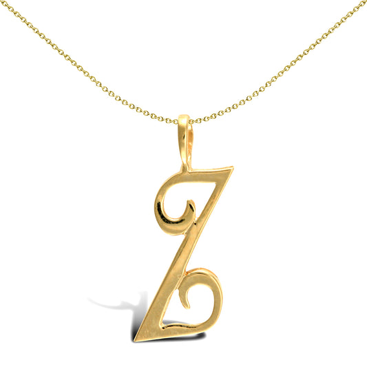 Solid 9ct Gold  Script Identity Initial Pendant Letter Z - JIN002-Z