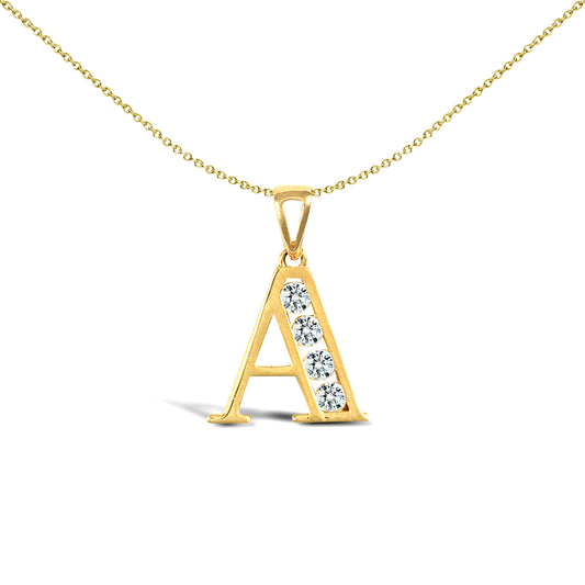 9ct Gold  CZ Identity Initial Charm Pendant Letter A - JIN007-A