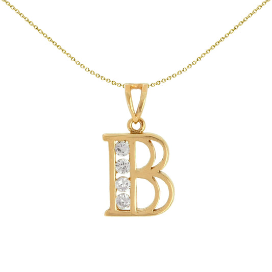 9ct Gold  CZ Identity Initial Charm Pendant Letter B - JIN007-B