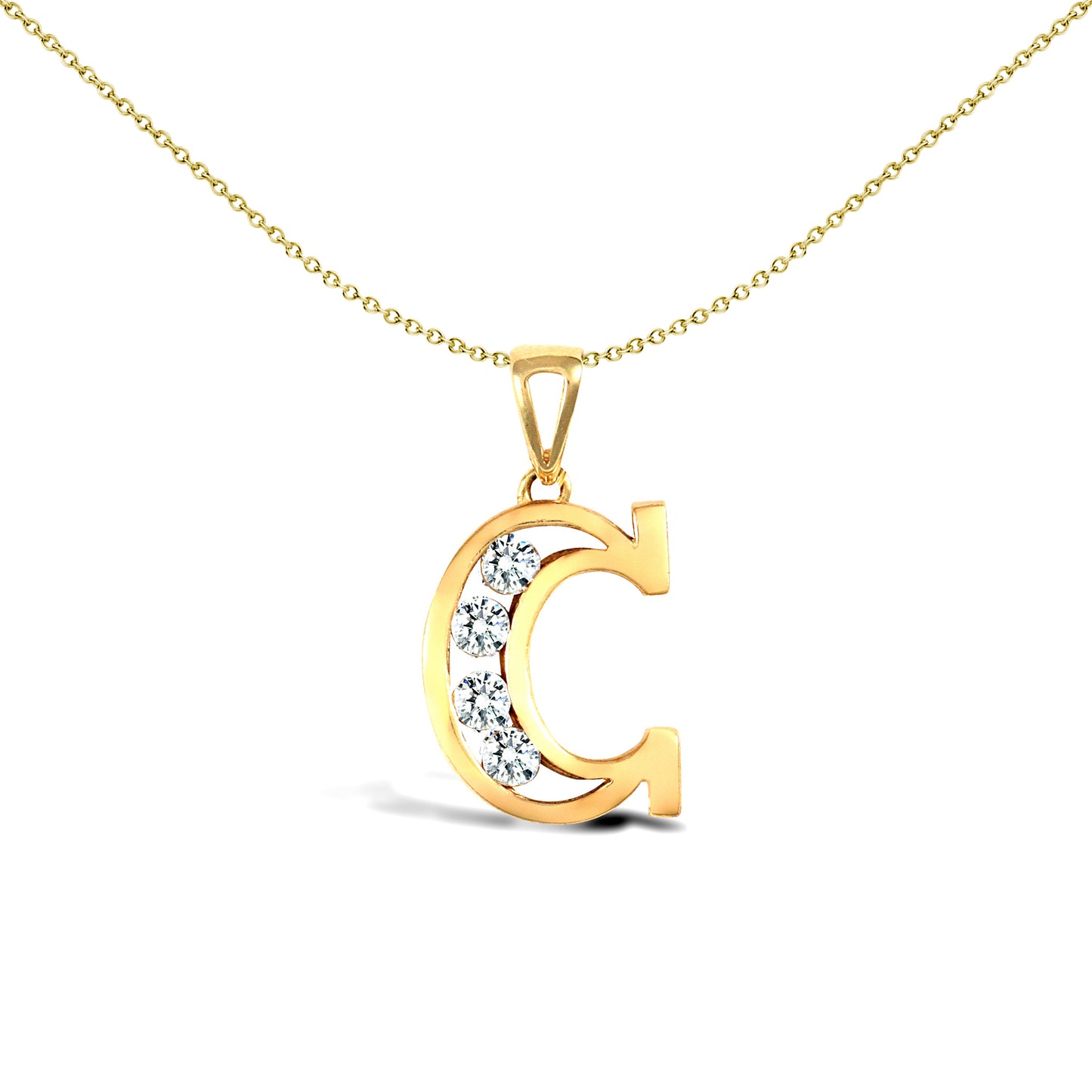 9ct Gold  CZ Identity Initial Charm Pendant Letter C - JIN007-C