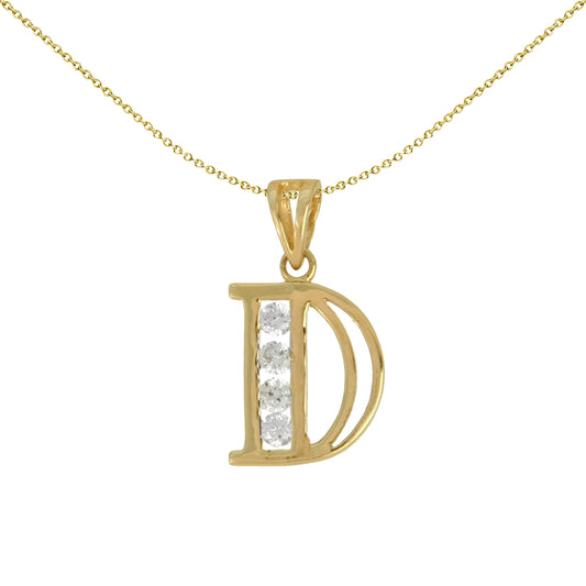 9ct Gold  CZ Identity Initial Charm Pendant Letter D - JIN007-D