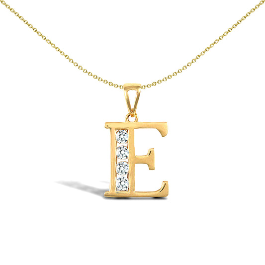 9ct Gold  CZ Identity Initial Charm Pendant Letter E - JIN007-E