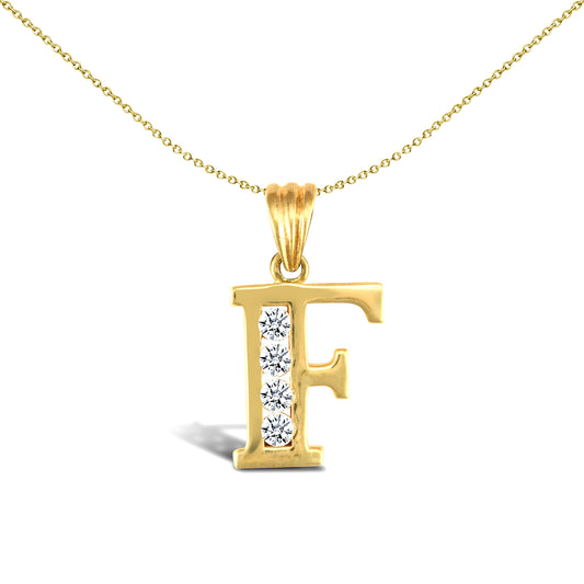 9ct Gold  CZ Identity Initial Charm Pendant Letter F - JIN007-F