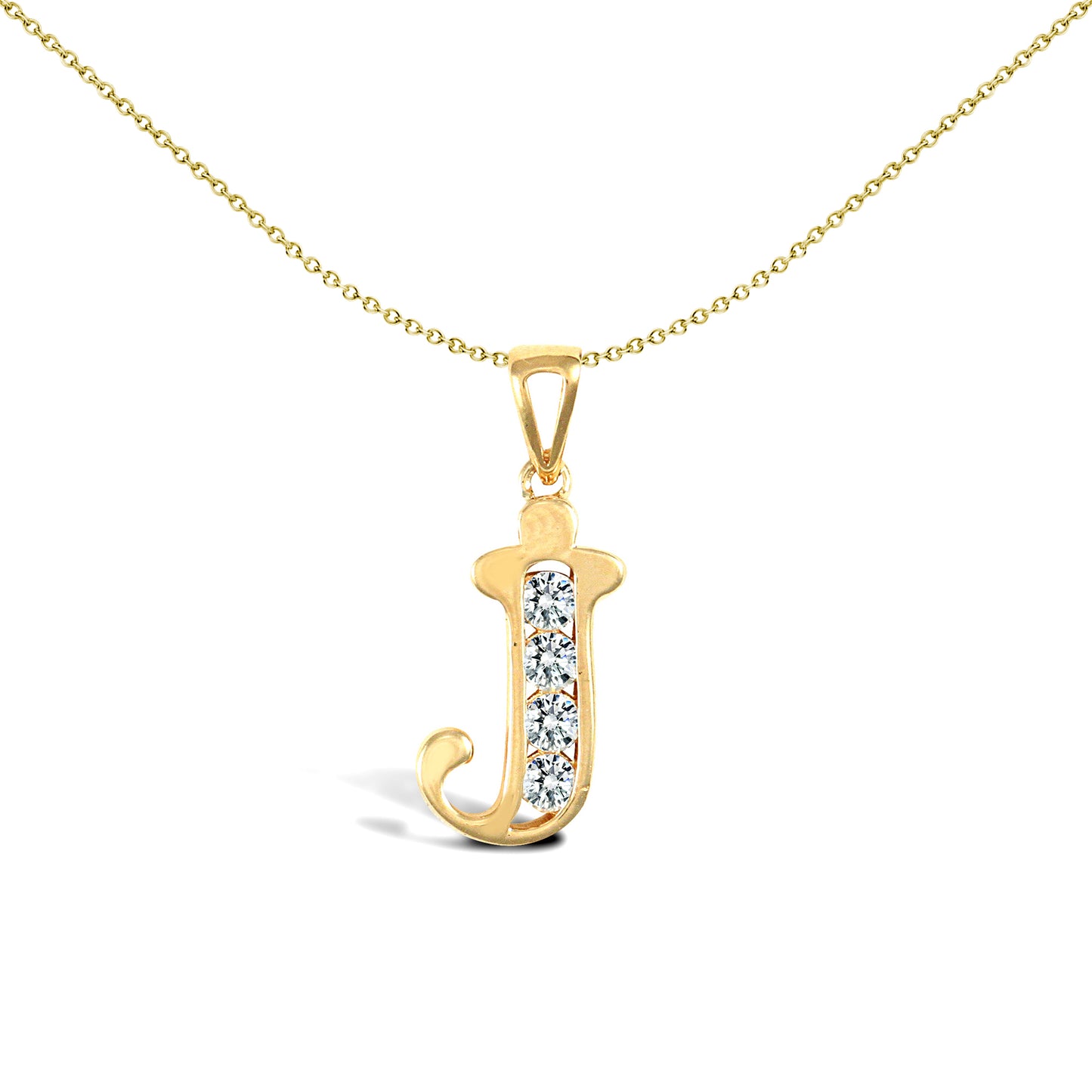 9ct Gold  CZ Identity Initial Charm Pendant Letter J - JIN007-J